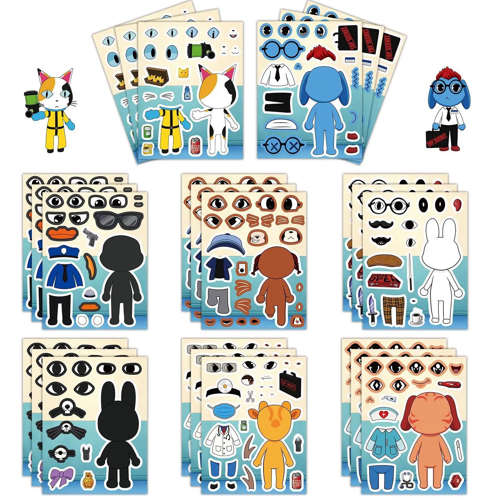 Party Games Animals - 8 szt./zestaw Naklejki Puzzle Szpital Zwierząt